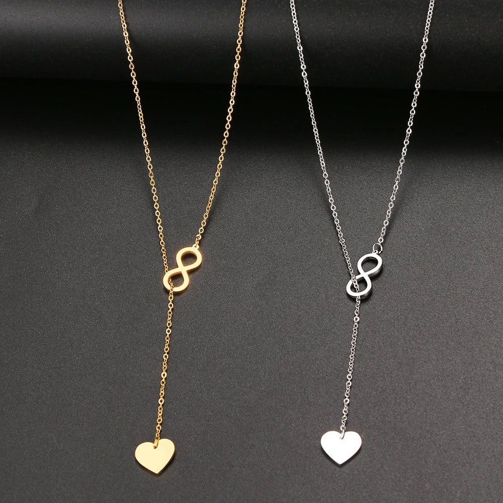 316L Stainless Steel  "8" And Heart Shape Pendant Layered style Necklace For Women Jewelry Party Friend Gifts  New