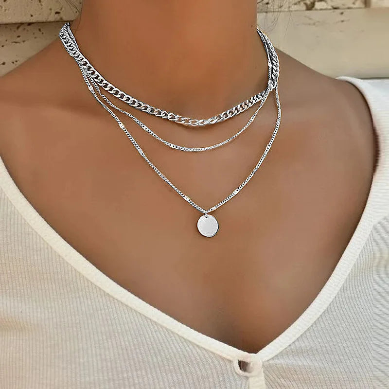 Crystal Zircon Heart Star Charm Layered Pendant Necklace Set for Women Charms  Square Rhinestone Female Vintage Jewelry
