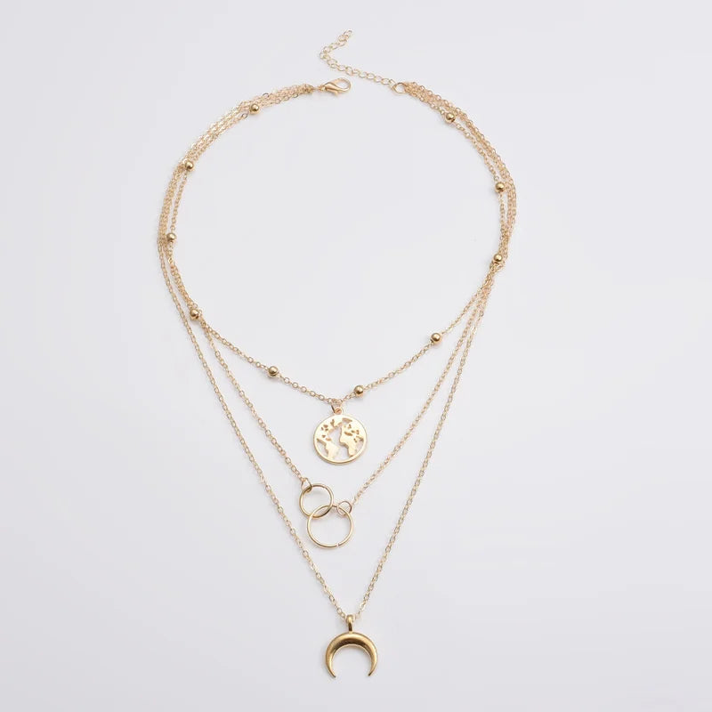 Crystal Zircon Heart Star Charm Layered Pendant Necklace Set for Women Charms  Square Rhinestone Female Vintage Jewelry