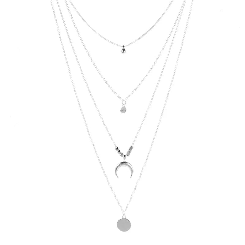 Crystal Zircon Heart Star Charm Layered Pendant Necklace Set for Women Charms  Square Rhinestone Female Vintage Jewelry