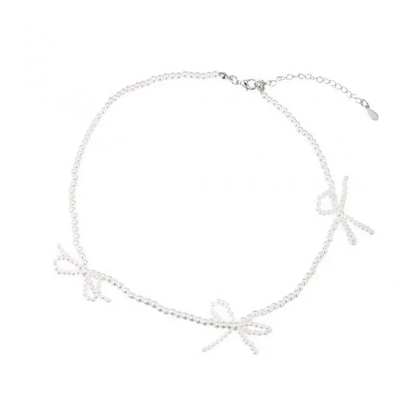 Delicate Y2K Jewelry Sweet Pearl Bowknot Necklaces Simple Style Short Clavicle Chains Choker for Women Girls Anniversary Party