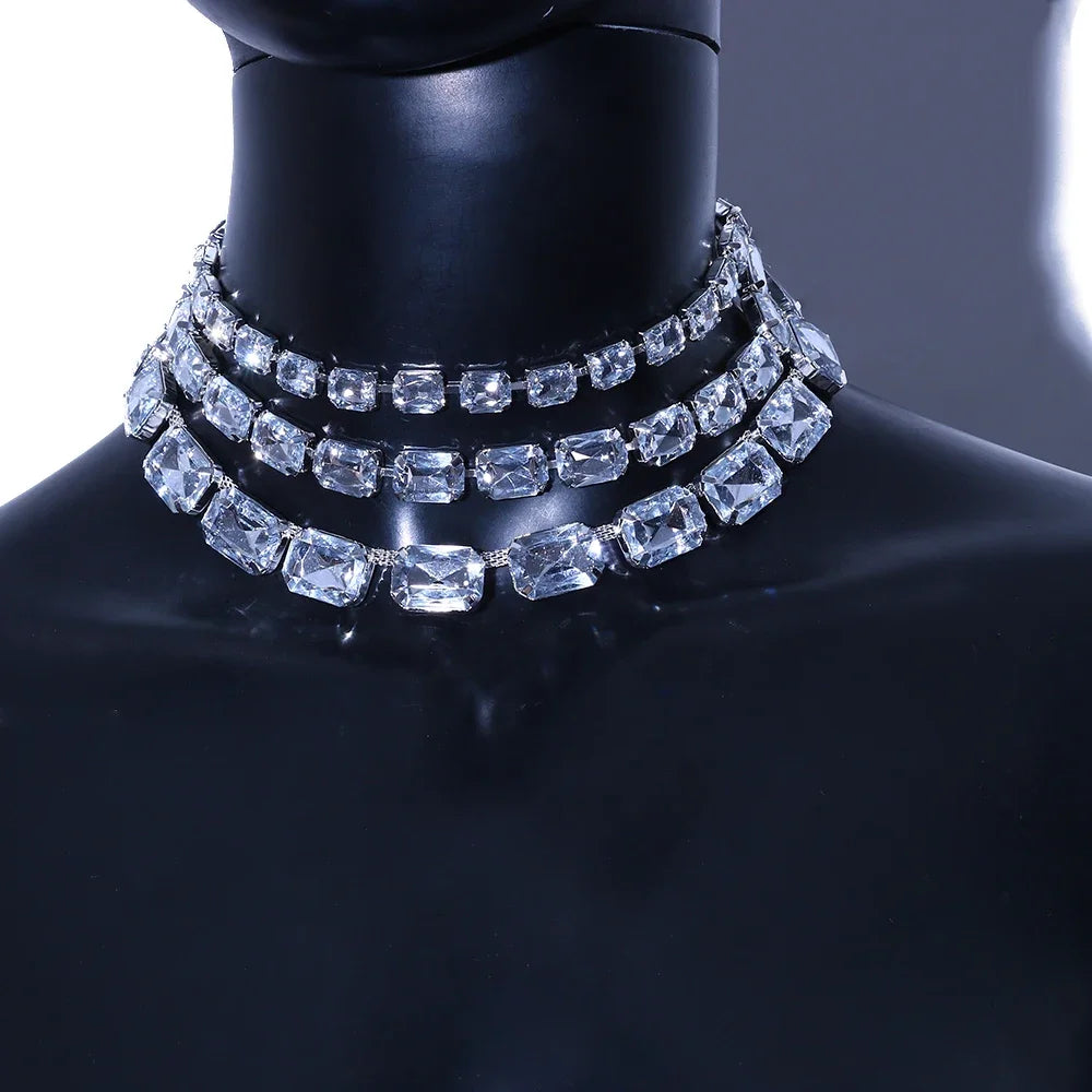Large Rhinestone Necklace Statement Jewelry for Women Christmas Party Gifts Multi Row Crystal Collar Choker Necklace