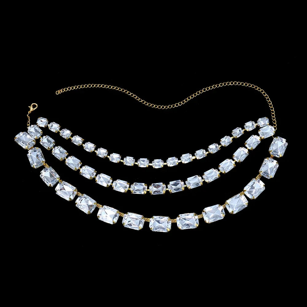 Large Rhinestone Necklace Statement Jewelry for Women Christmas Party Gifts Multi Row Crystal Collar Choker Necklace