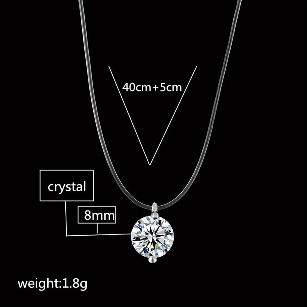 Shiny Crystal Necklace For Women Female Transparent Fishing Line Round Zircon Choker Minimalist Clavicle Chain Jewelry