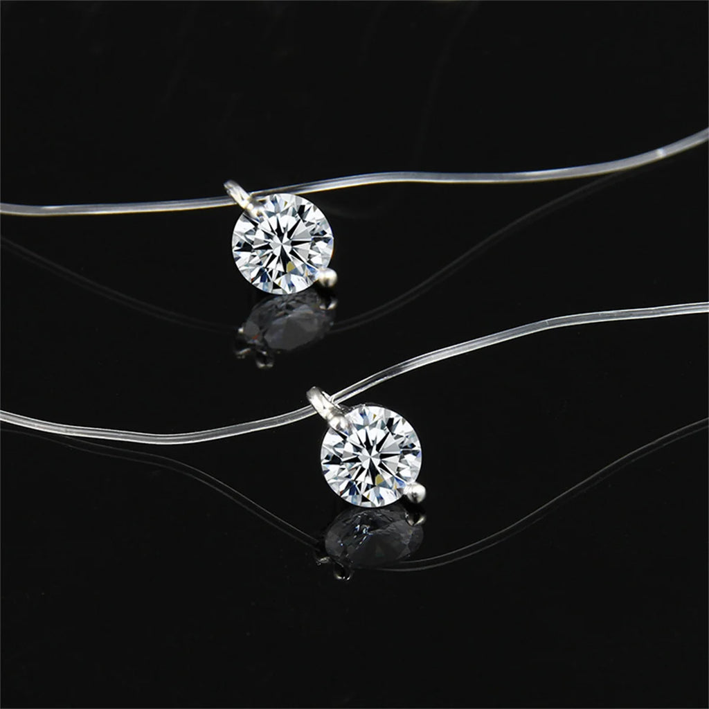 Shiny Crystal Necklace For Women Female Transparent Fishing Line Round Zircon Choker Minimalist Clavicle Chain Jewelry