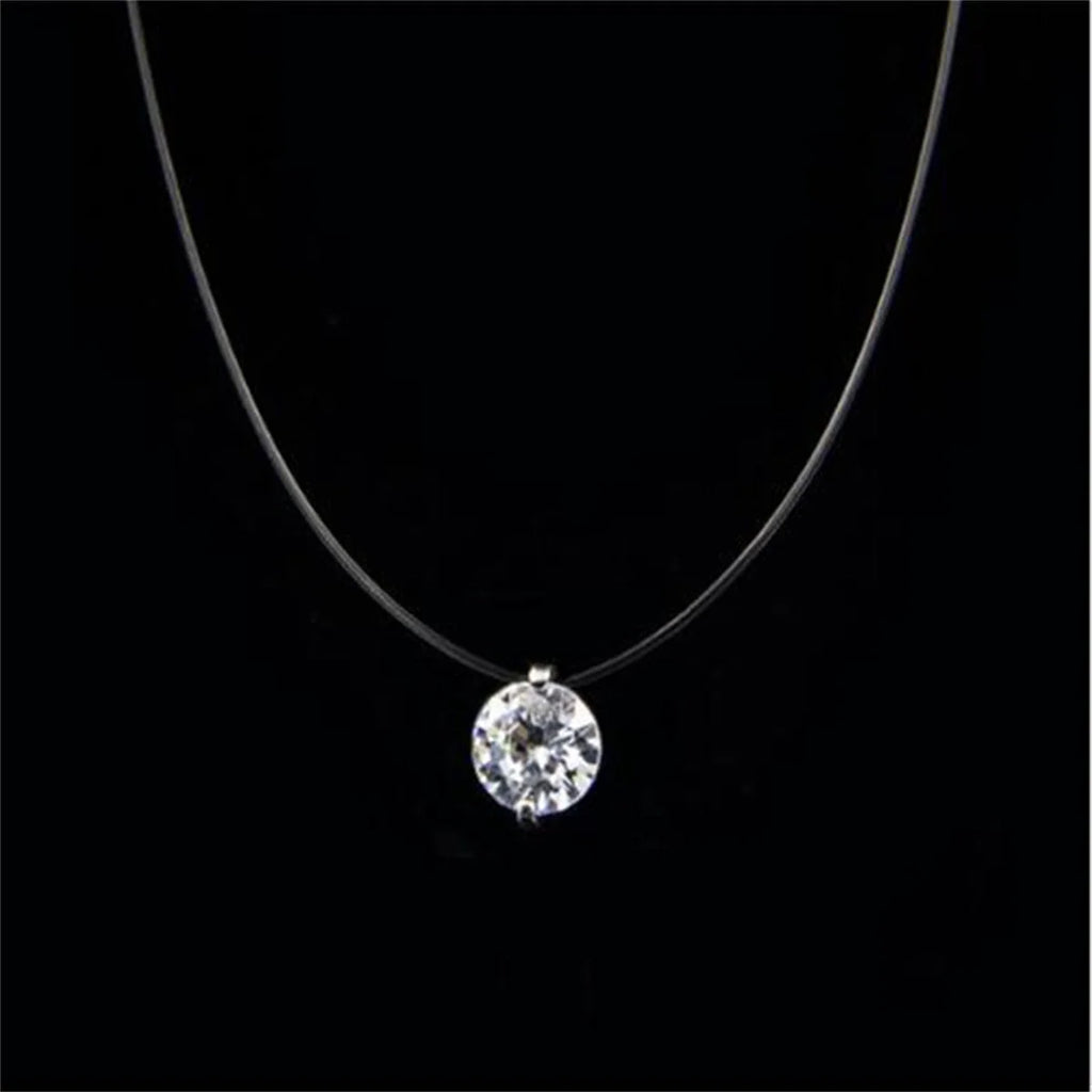 Shiny Crystal Necklace For Women Female Transparent Fishing Line Round Zircon Choker Minimalist Clavicle Chain Jewelry