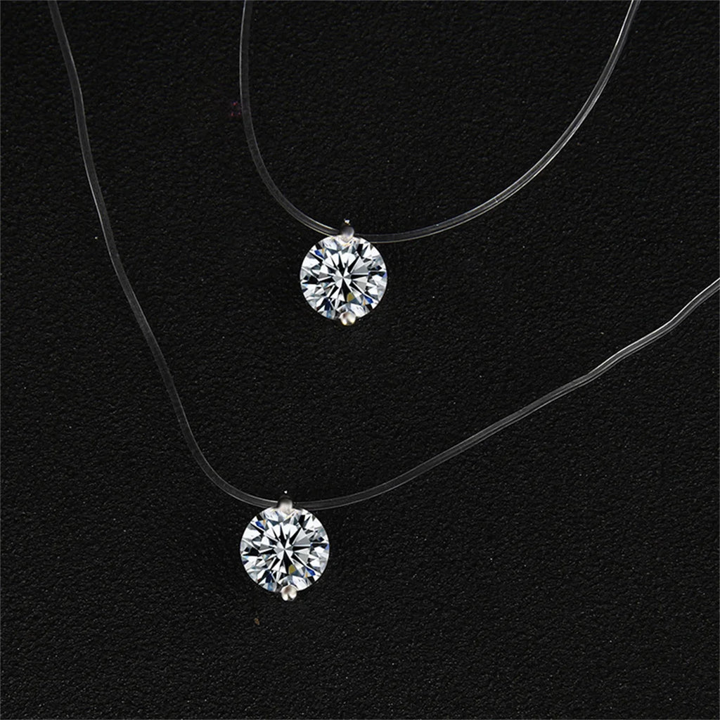 Shiny Crystal Necklace For Women Female Transparent Fishing Line Round Zircon Choker Minimalist Clavicle Chain Jewelry