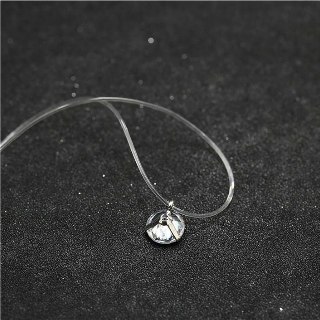 Shiny Crystal Necklace For Women Female Transparent Fishing Line Round Zircon Choker Minimalist Clavicle Chain Jewelry