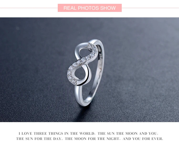 Modian Solid 925 Sterling Silver Jewelry Set Clear CZ Infinite Love Ring Classic Stud Earrings Necklace Chain