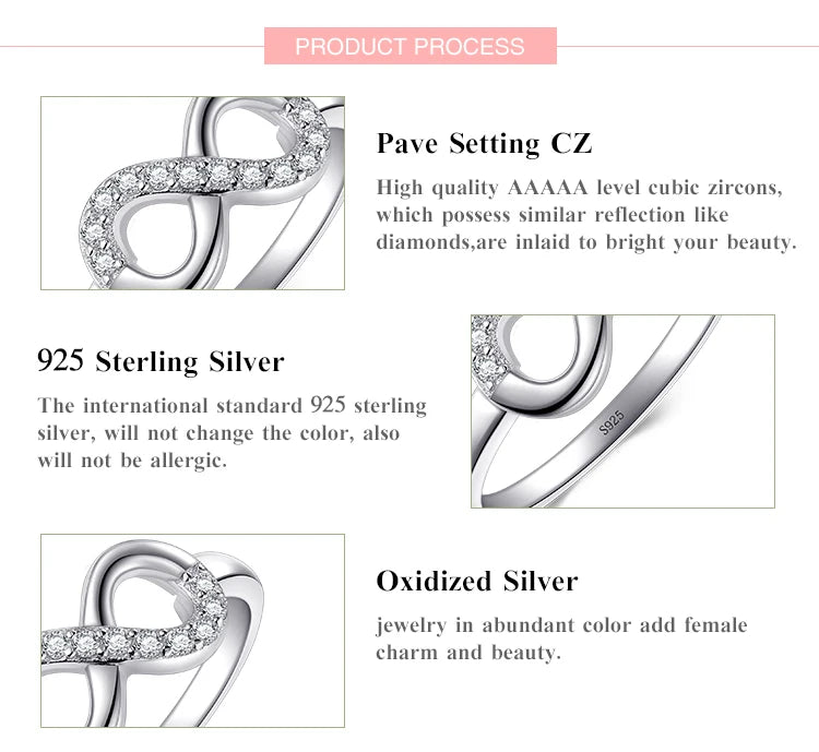 Modian Solid 925 Sterling Silver Jewelry Set Clear CZ Infinite Love Ring Classic Stud Earrings Necklace Chain