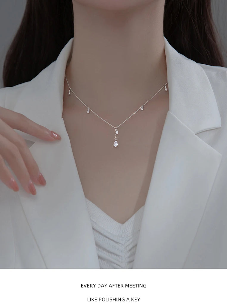 MODIAN 925 Sterling Silver Twinkling CZ Water Drop Necklace Chain for Women Gold Color Link Wedding Statement Fine Jewelry Gifts