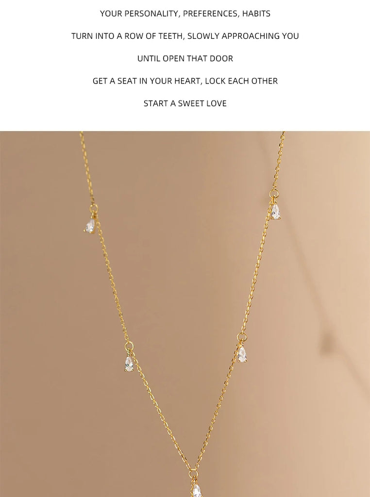 MODIAN 925 Sterling Silver Twinkling CZ Water Drop Necklace Chain for Women Gold Color Link Wedding Statement Fine Jewelry Gifts