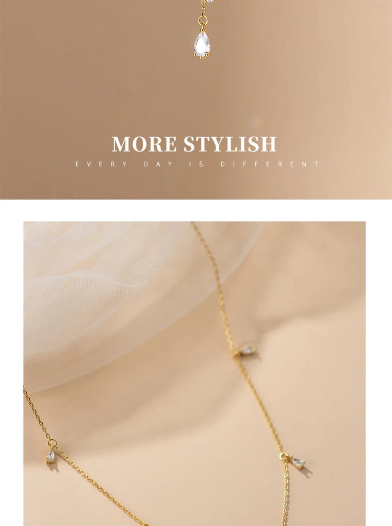 MODIAN 925 Sterling Silver Twinkling CZ Water Drop Necklace Chain for Women Gold Color Link Wedding Statement Fine Jewelry Gifts