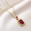 Emerald Color Earring Necklace Rings Set For Woman Stainless Steel Zircon Rectangle Pendant Necklace Party Jewelry Gift