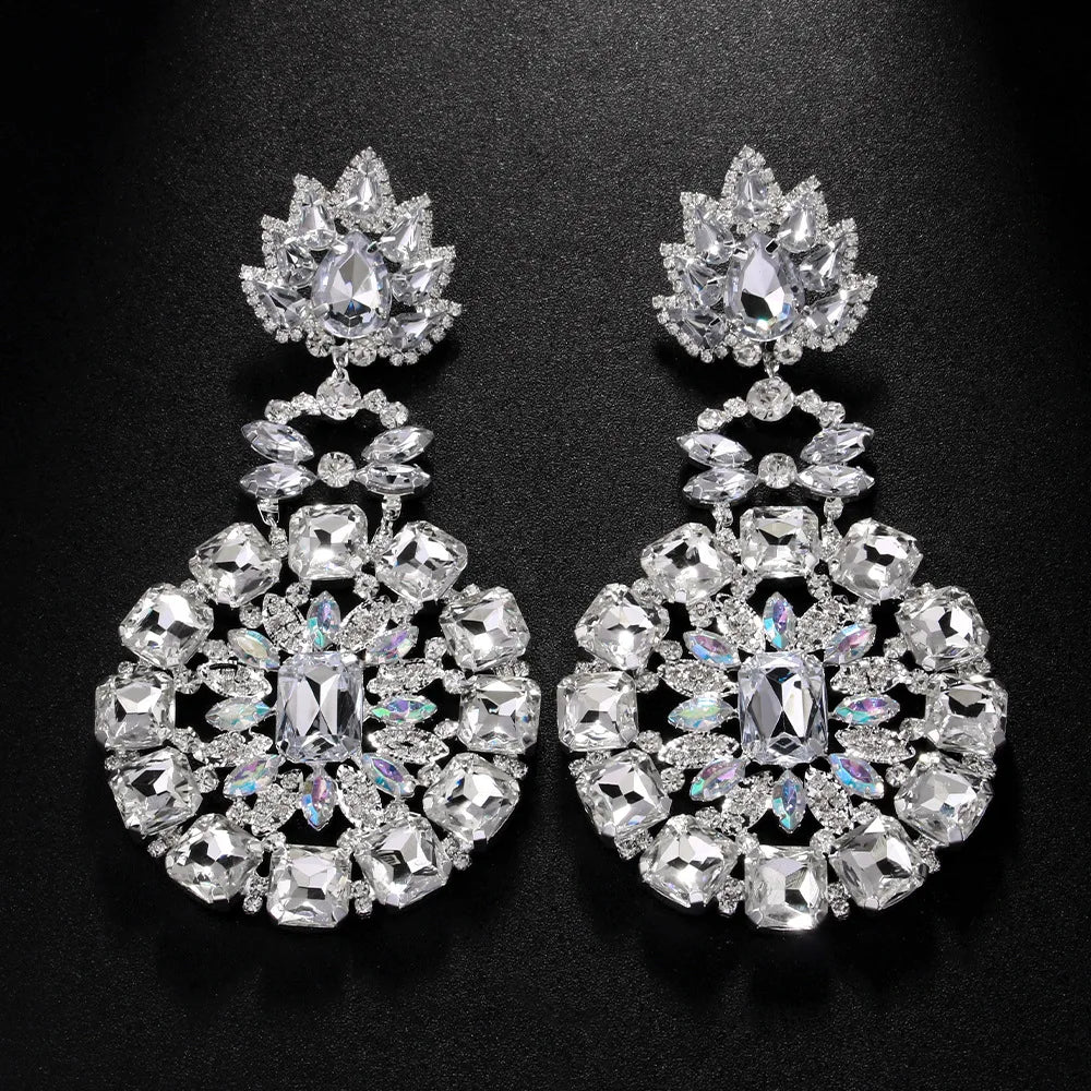 Luxury Round Drag Queen Dangle Earrings Exaggerated Pendant Women Bridal Jewelry 2024 Trend Crystal Hanging Earrings Prom Gift