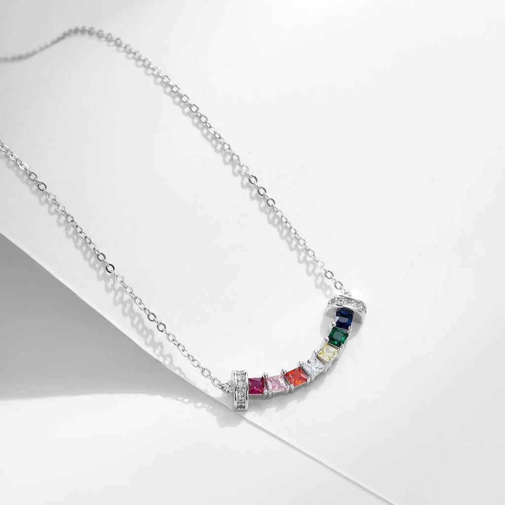 MODIAN 925 Sterling Silver Smile Square Rainbow Colorful Zirconia Pendant Necklace Neck Chain For Women Fine Jewelry