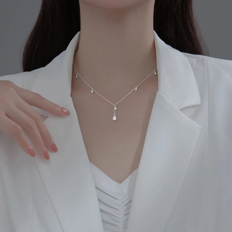 MODIAN 925 Sterling Silver Twinkling CZ Water Drop Necklace Chain for Women Gold Color Link Wedding Statement Fine Jewelry Gifts