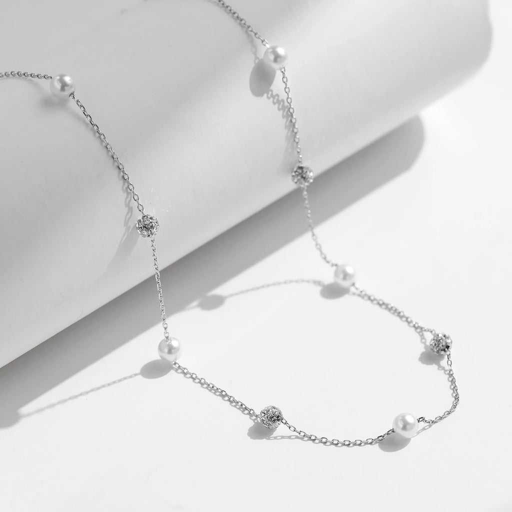 MODIAN 925 Sterling Silver Zircon Beads &Pearl Chain Necklaces Pendant For Women Fine Jewelry  Valentine’s Day Gifts