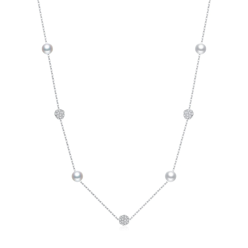 MODIAN 925 Sterling Silver Zircon Beads &Pearl Chain Necklaces Pendant For Women Fine Jewelry  Valentine’s Day Gifts