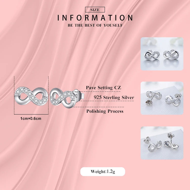 Modian Solid 925 Sterling Silver Jewelry Set Clear CZ Infinite Love Ring Classic Stud Earrings Necklace Chain