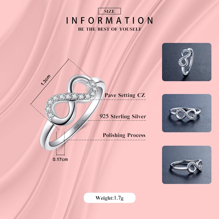 Modian Solid 925 Sterling Silver Jewelry Set Clear CZ Infinite Love Ring Classic Stud Earrings Necklace Chain