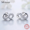 Modian Solid 925 Sterling Silver Jewelry Set Clear CZ Infinite Love Ring Classic Stud Earrings Necklace Chain