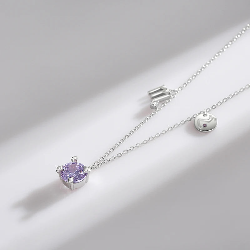 Modian 925 Sterling Silver Luxury Round Zircon Constellation Scorpio Chain Necklace Pendant For Women Jewelry Bijoux Girl Gifts