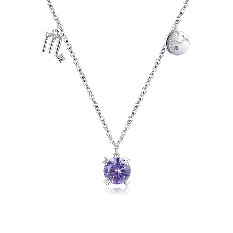 Modian 925 Sterling Silver Luxury Round Zircon Constellation Scorpio Chain Necklace Pendant For Women Jewelry Bijoux Girl Gifts
