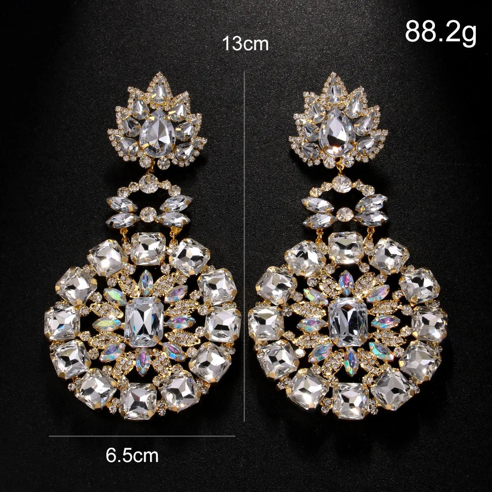 Luxury Round Drag Queen Dangle Earrings Exaggerated Pendant Women Bridal Jewelry 2024 Trend Crystal Hanging Earrings Prom Gift