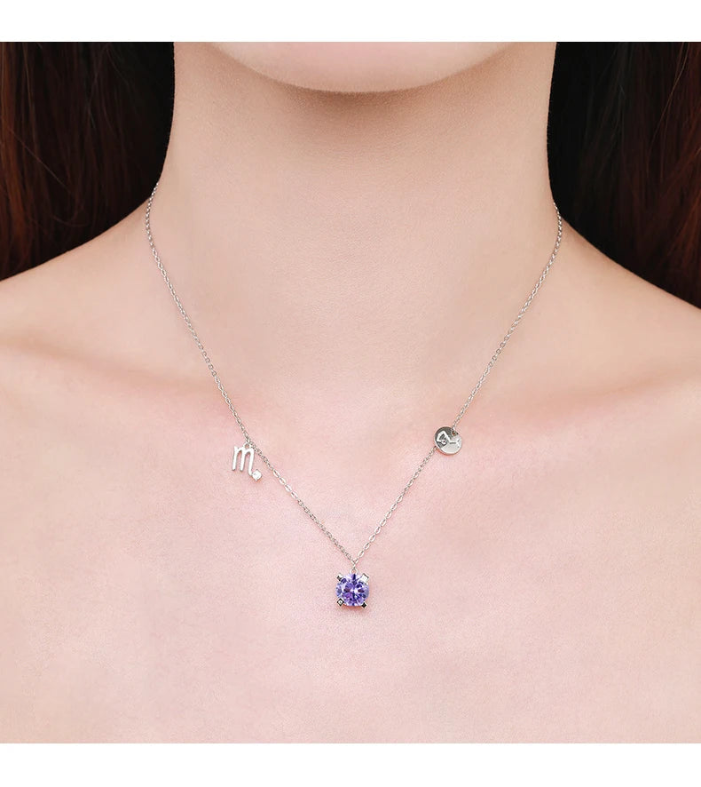 Modian 925 Sterling Silver Luxury Round Zircon Constellation Scorpio Chain Necklace Pendant For Women Jewelry Bijoux Girl Gifts
