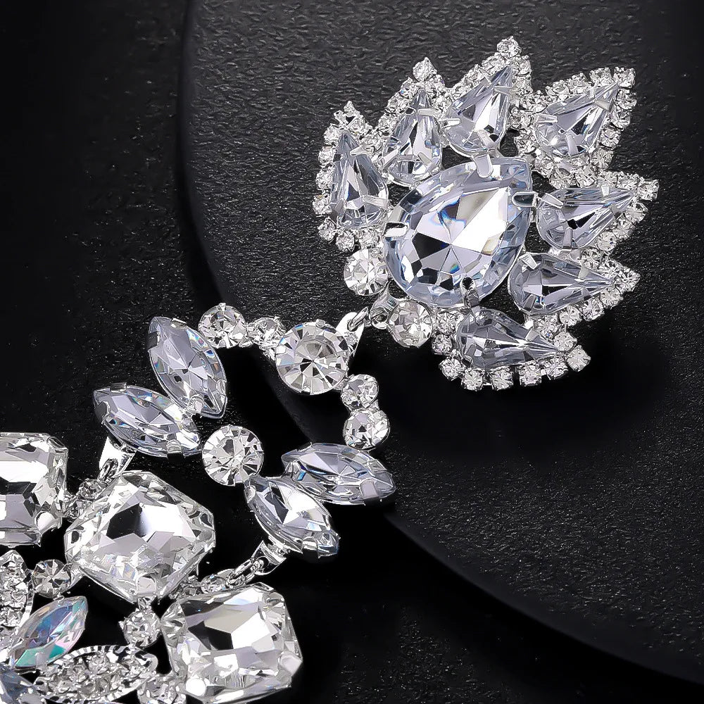 Luxury Round Drag Queen Dangle Earrings Exaggerated Pendant Women Bridal Jewelry 2024 Trend Crystal Hanging Earrings Prom Gift