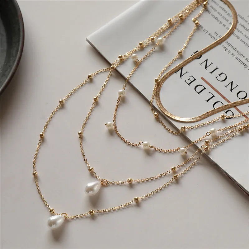ZOSHI Bohemian Multi Layer Long Necklace for Women Imitation Pearl Choker Necklace Collars Statement Necklace Summer Jewelry