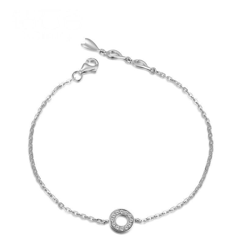 0.10ct Natural Diamond Women Bracelet Circle Charm Solid 18K White Gold 18cm Wedding Engagement Party Jewelry
