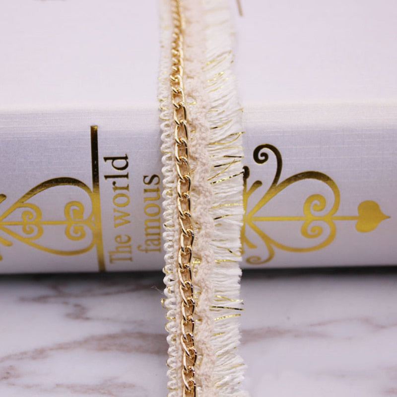 0.9m(1 Yard) Polyester Fringe Tassel Trim Lace With Metal Chain Decorative Ribbon Women Dress Bag Hat Garment Sewing Supply 22mm