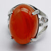 0range Veins Carnelian Stone Oval Bead GEM Finger Ring Jewelry Size 8-9 X279