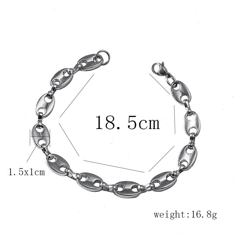 1.5cm * 1cm Coffee Bean Iced CZ pig nose necklace and bracelet men's hip hop jewelry