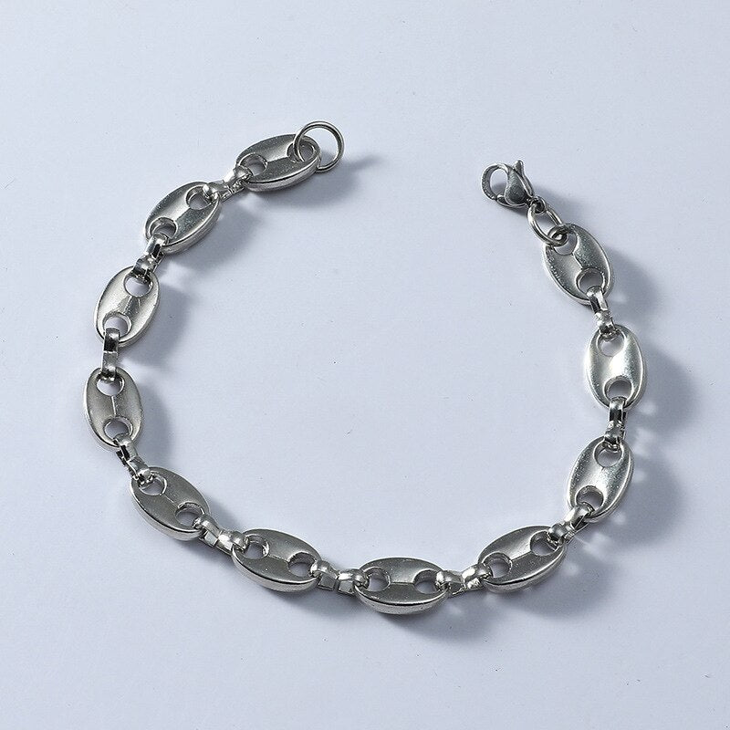 1.5cm * 1cm Coffee Bean Iced CZ pig nose necklace and bracelet men's hip hop jewelry