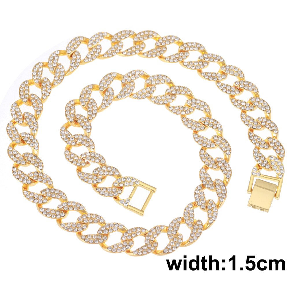 1.5cm Men Chain Neklace Men's Hip-Hop Chains Gold Chain Studded Large Heavy Cuban Chain HIP HOP Jewelry Necklaces Iced Out Chain