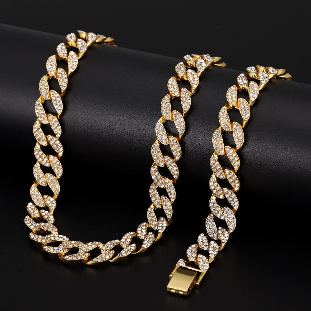 1.5cm Men Chain Neklace Men's Hip-Hop Chains Gold Chain Studded Large Heavy Cuban Chain HIP HOP Jewelry Necklaces Iced Out Chain