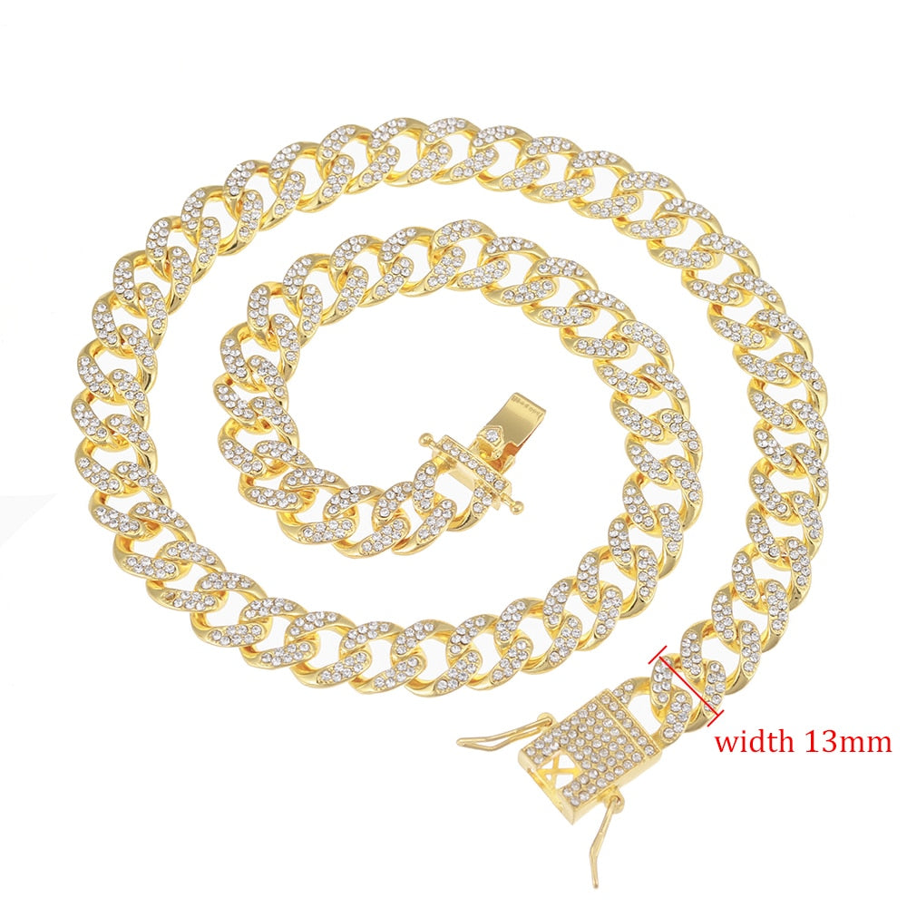 1.5cm Men Chain Neklace Men's Hip-Hop Chains Gold Chain Studded Large Heavy Cuban Chain HIP HOP Jewelry Necklaces Iced Out Chain