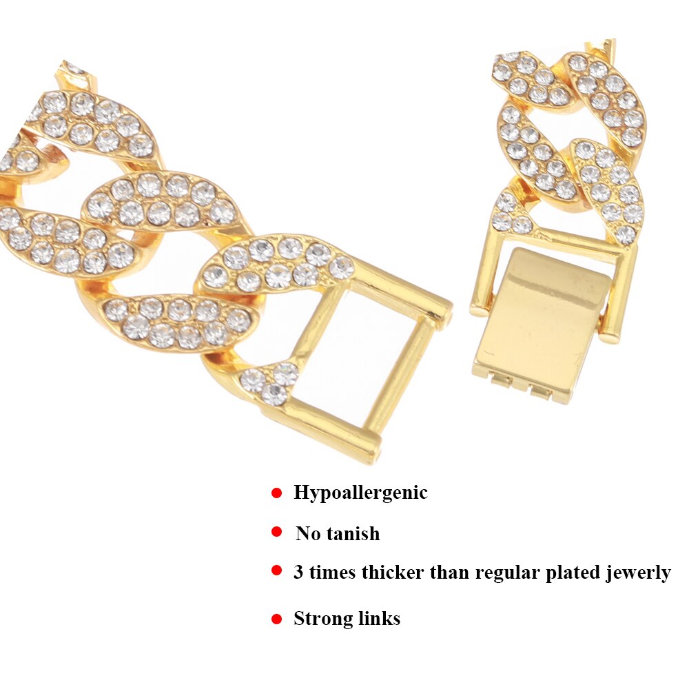1.5cm Men Chain Neklace Men's Hip-Hop Chains Gold Chain Studded Large Heavy Cuban Chain HIP HOP Jewelry Necklaces Iced Out Chain