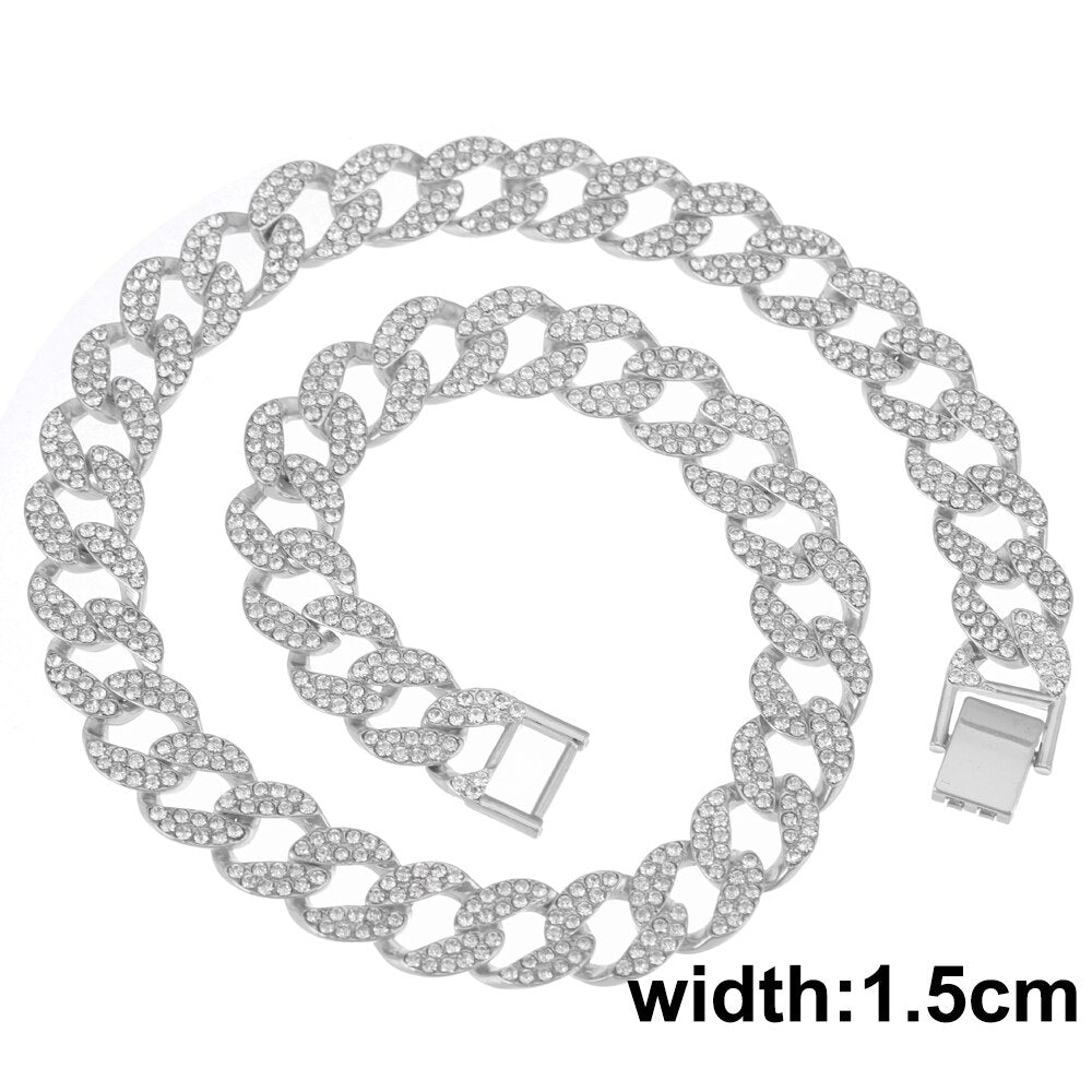 1.5cm Men Chain Neklace Men's Hip-Hop Chains Gold Chain Studded Large Heavy Cuban Chain HIP HOP Jewelry Necklaces Iced Out Chain