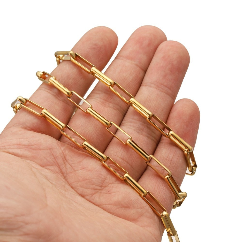 1 Meters 5mm Width Stainless Steel Gold long Square Box Chain for Women Necklace Making DIY Handmade Jewelry Findings