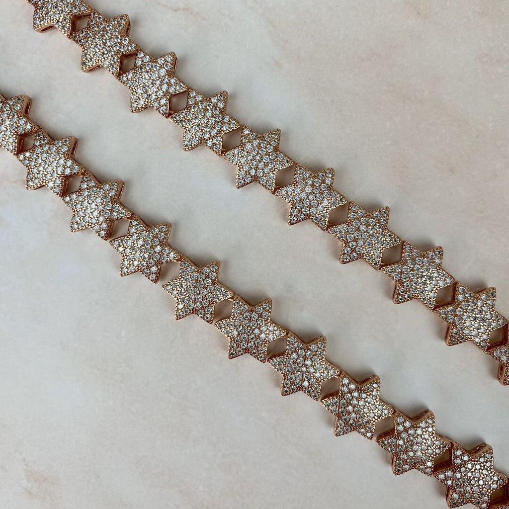 1 Charm Stars Chocker Necklace Hip Hop Iced  Bling Gold  Zirconia Copper Chain Necklace Charm Gift for Women Girl Gift