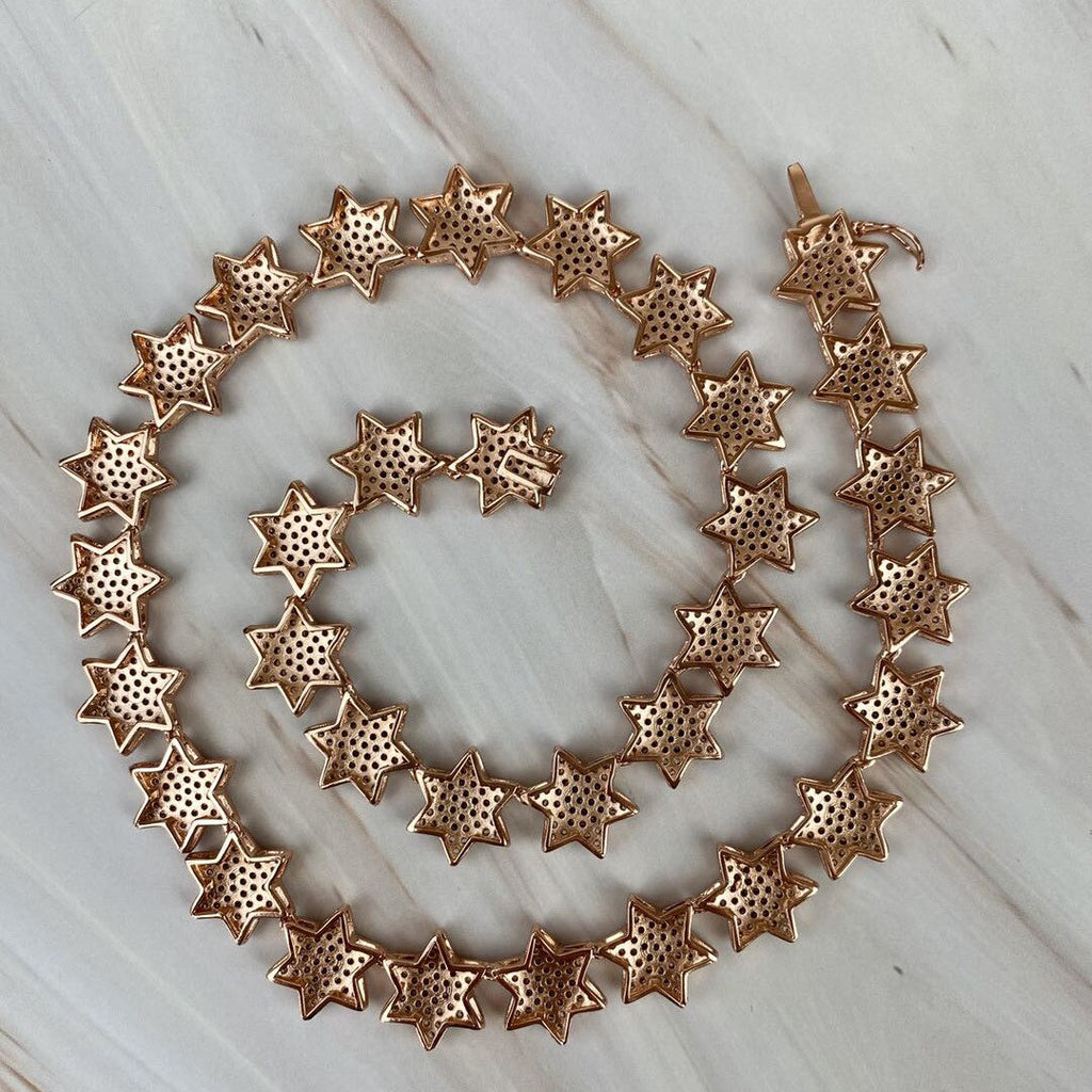 1 Charm Stars Chocker Necklace Hip Hop Iced  Bling Gold  Zirconia Copper Chain Necklace Charm Gift for Women Girl Gift