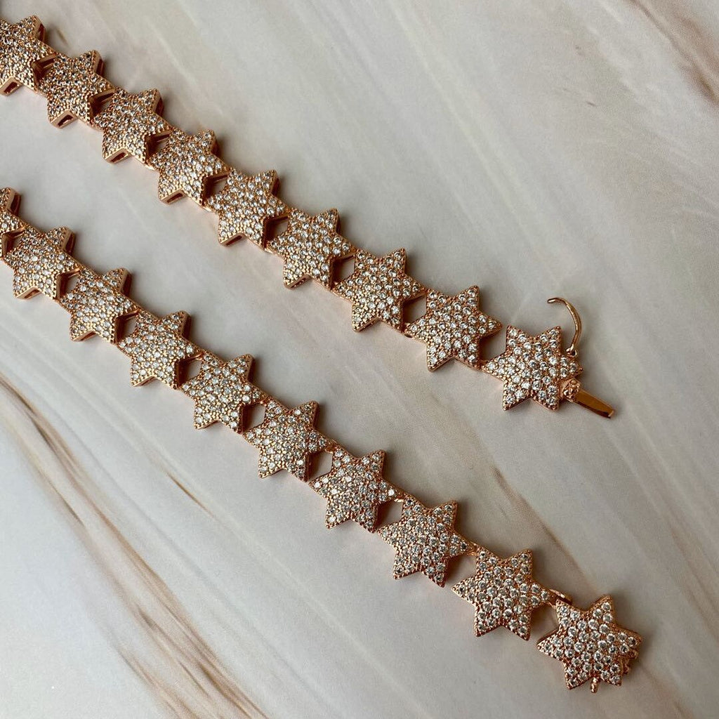 1 Charm Stars Chocker Necklace Hip Hop Iced  Bling Gold  Zirconia Copper Chain Necklace Charm Gift for Women Girl Gift