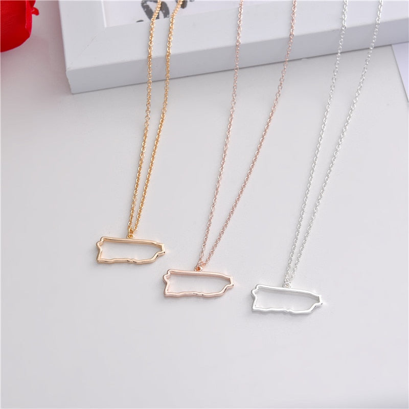 1 Outline North American Puerto Rico island map necklace hollow State geography Country city Hometown souvenir Necklace Jewelry