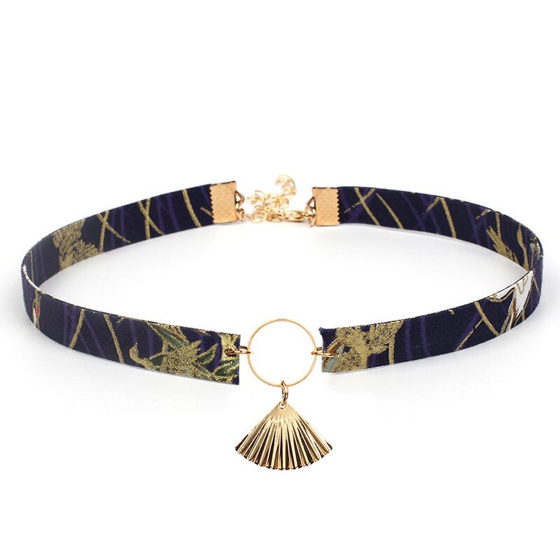 1 PC Japanese Style Choker Necklace Fabric Sakura Flower Rabbit Fox Cat Crane Enamel Classical Necklaces Jewelry Gift 30cm Long