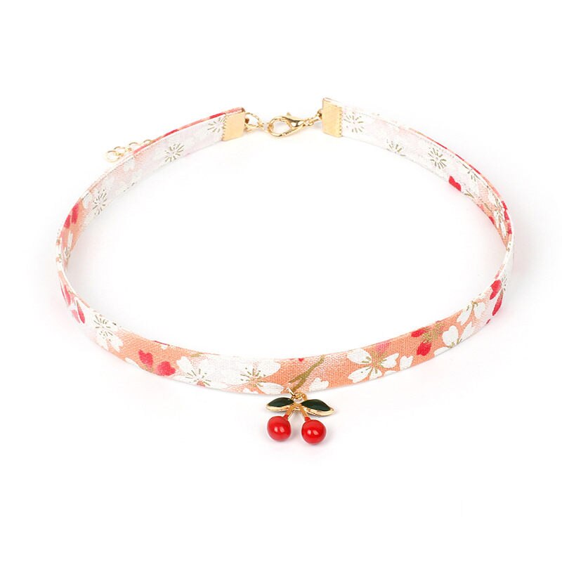 1 PC Japanese Style Choker Necklace Fabric Sakura Flower Rabbit Fox Cat Crane Enamel Classical Necklaces Jewelry Gift 30cm Long