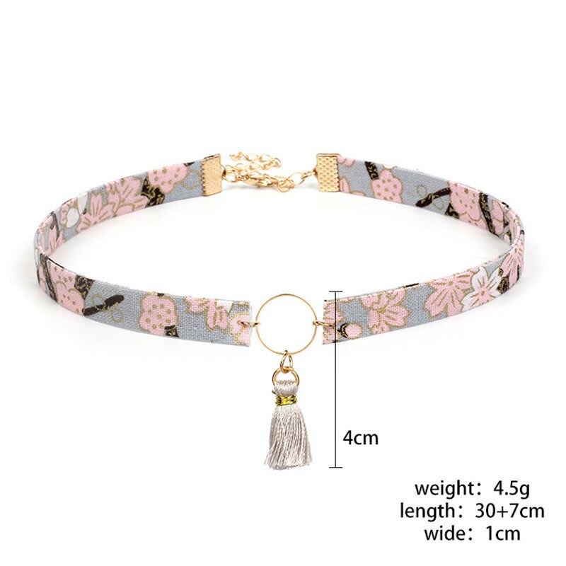 1 PC Japanese Style Choker Necklace Fabric Sakura Flower Rabbit Fox Cat Crane Enamel Classical Necklaces Jewelry Gift 30cm Long